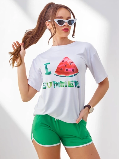 Royalfashion Dámsky športový set s tričkom a šortkami Melón