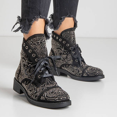 Čierne dámske topánky s kubickým zirkónom Elwira - Obuv