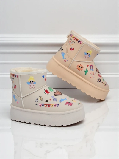 Škornji Lemuria - Kremni snežni škornji Doodle z debelim podplatom Furrini