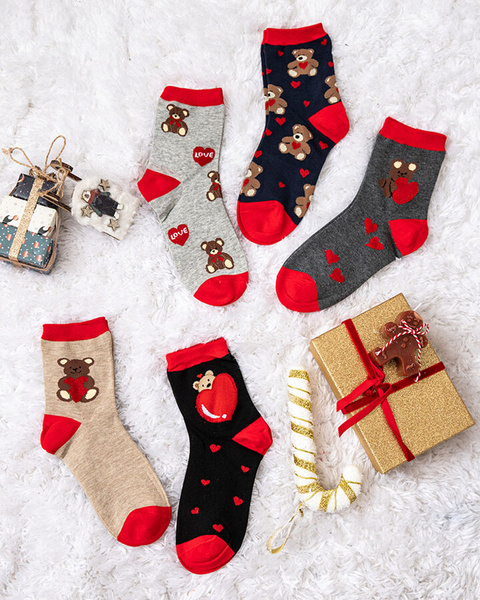 Royalfashion Sada dámskych dlhých ponožiek so srdiečkami 5 ks