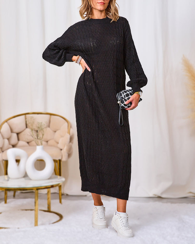 Royalfashion Fuchsiová Dámske dlhé svetrové šaty