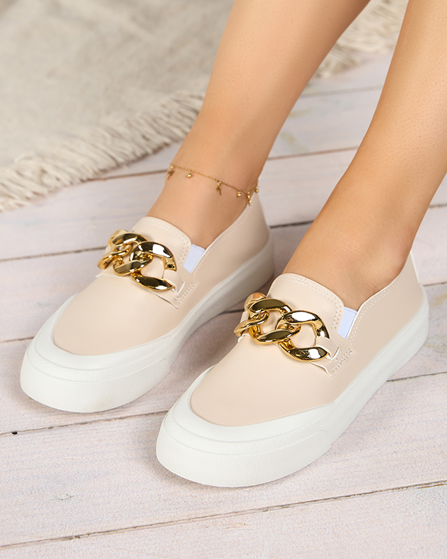 Béžové dámske nazúvacie topánky na hrubšej podrážke s ozdobou Senula - Obuv