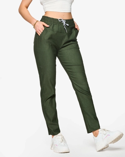 Dámske rovné nohavice z tkaniny v tmavozelenej farbe PLUS SIZE- Oblečenie