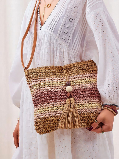 Royalfashion Malá slamená dámska kabelka Pruhovaný šarm Mini