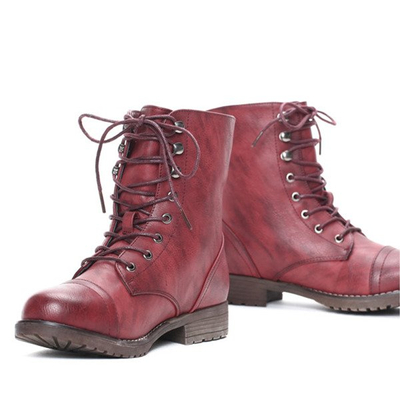 Bordowe Workery Lucy - Obuwie