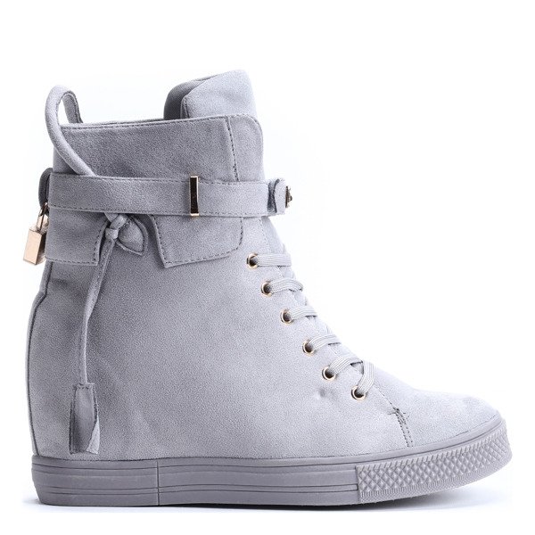 Szare sneakersy na koturnie - Obuwie