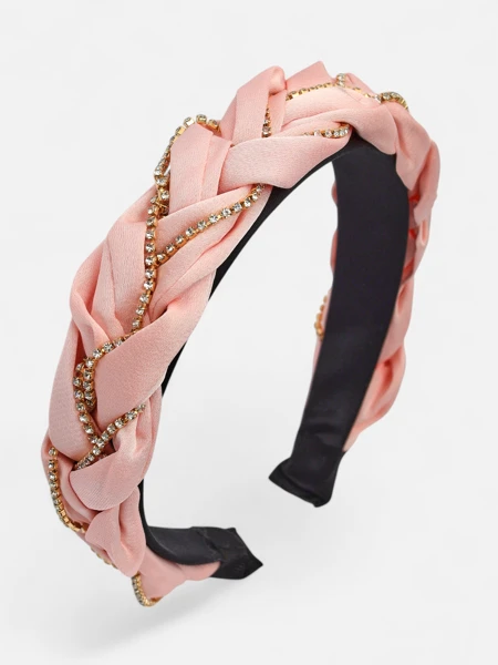 Royalfashion Naglavni trak za lase s pletenico v obliki kite, okrašen s cirkoni