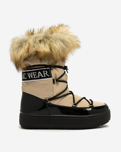 Royalfashion Béžovo-čierne slip-on čižmy a'la snow boots for women Gomllo