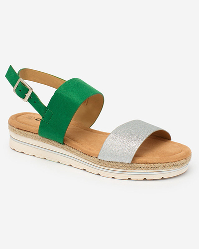 OUTLET Royalfashion Zeleno-strieborné ploché dámske sandále Rosmier