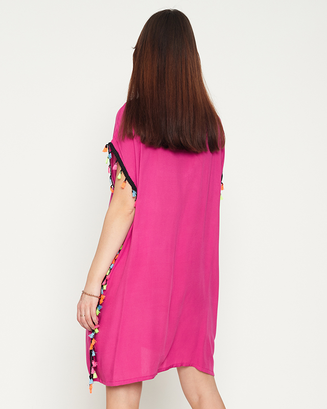 Dámska ružová letná plážová tunika so strapcami - Oblečenie