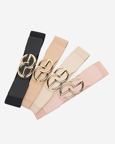 Béžový elastický opasok s veľkou zlatou prackou - Doplnky