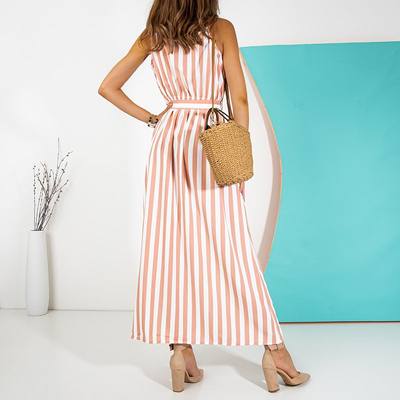 Ružové a biele dámske maxi šaty - Oblečenie