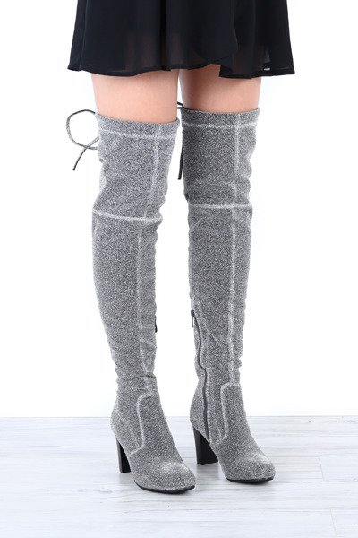 Srebrne, długie kozaki na słupku Hannah - Obuwie