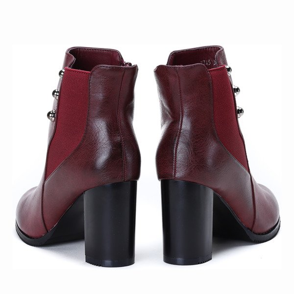 Bordowe botki na słupku Everyday - Obuwie