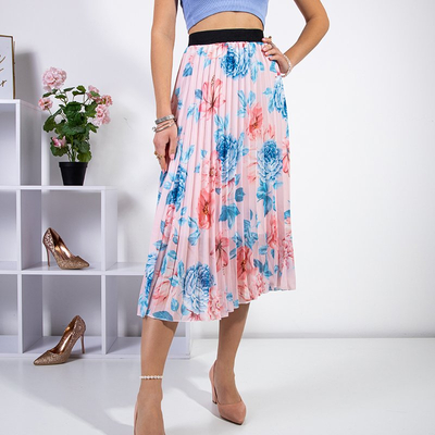 Svetlo ružová dlhá kvetovaná skladaná sukňa - Oblečenie