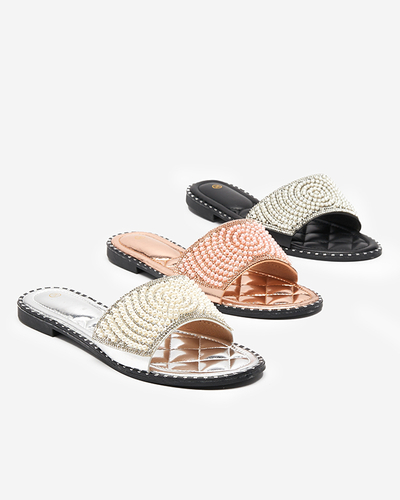 Strieborné dámske papuče s ozdobami Ahaio - Obuv