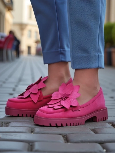 Royalfashion Eco semišové dámske loafers s kvetom Floverse