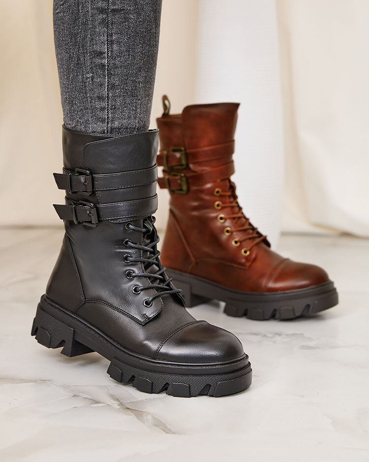 Royalfashion Dámske bagger čižmy z ekokože v čiernej farbe Faserti