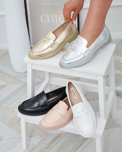 Strieborné dámske mokasíny z ekokože Zibom- Obuv