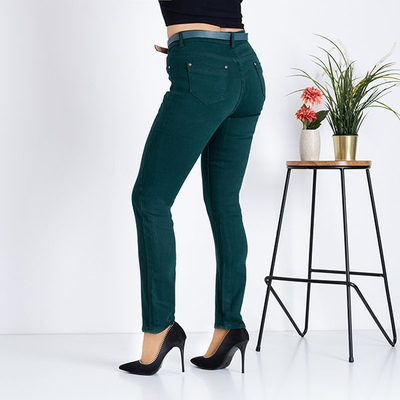 Tyrkysové dámske nohavice s opaskom - Oblečenie