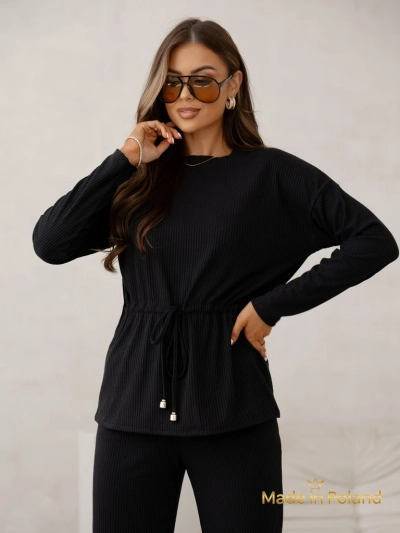 Royalfashion Bombažen ženski komplet a la pulover s rebrastim vzorcem