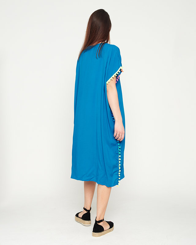 Dámska modrá letná plážová tunika s brmbolcami - Oblečenie