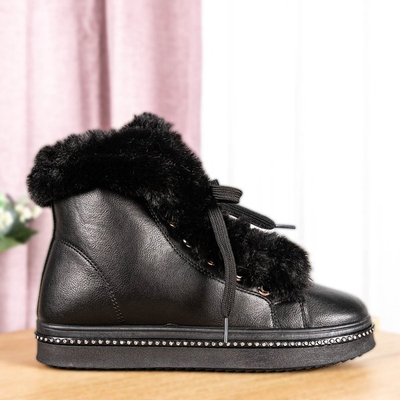 Čierne členkové topánky na platforme s kožušinou Salyssa - Obuv