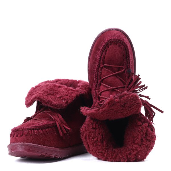 Bordowe śniegowce na płaskiej podeszwie Manon- Obuwie