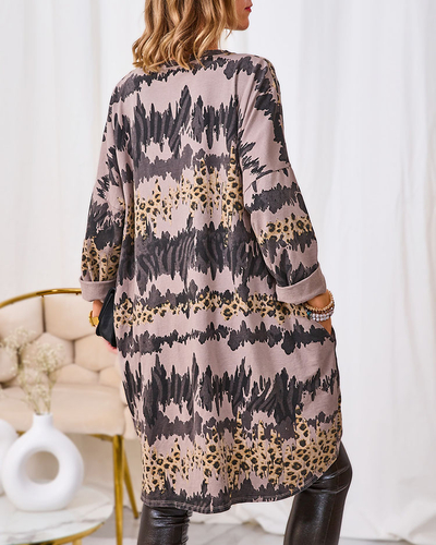 Royalfashion Vzorované dámske šaty v hnedej farbe