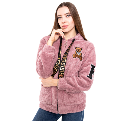 Dámska mikina na zips s kapucňou Fialový Teddy s nášivkami medvedíka - oblečenie