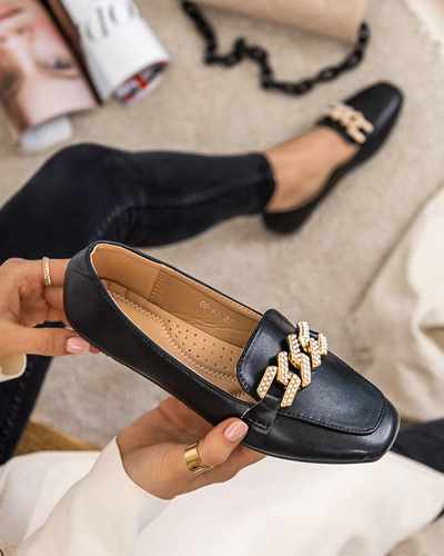 Čierne dámske mokasíny s perličkovým zdobením Krelizo - Topánky