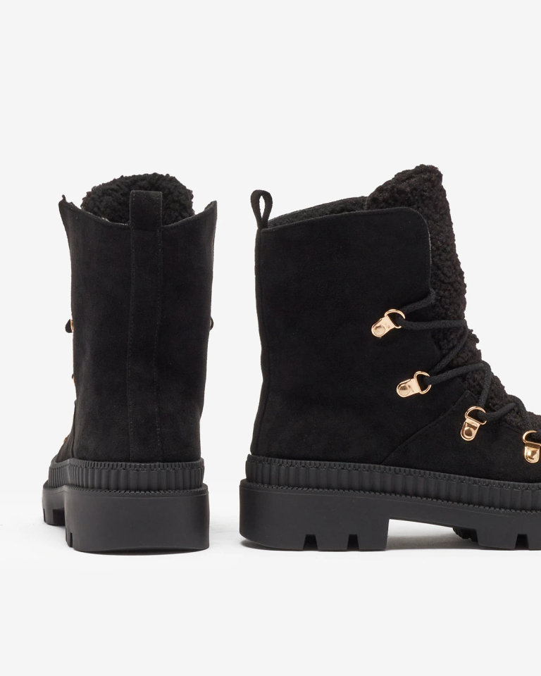 Royalfashion Čierne dámske zateplené trapérky s ovčou kožušinou Lery Walk