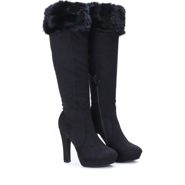 Czarne kozaki z futerkiem Happy Now - Obuwie