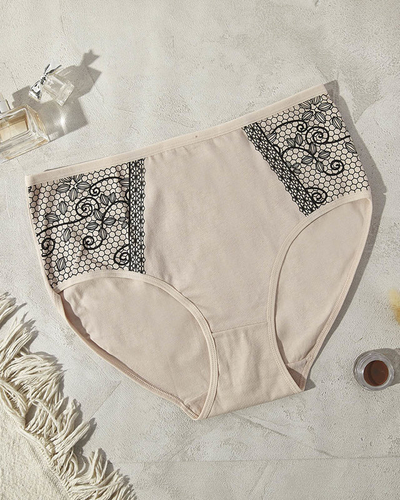 Béžové bavlnené dámske nohavičky so vzorom PLUS SIZE - Spodné prádlo