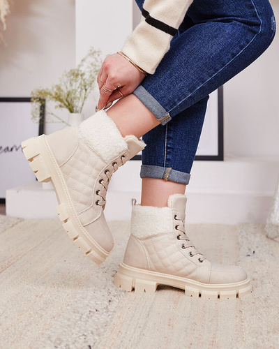 Royalfashion Béžové dámske zateplené traperské čižmy Hogenaf