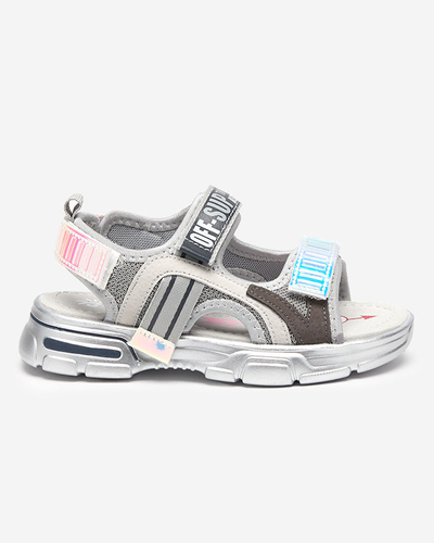 Šedé dievčenské sandále s holografickými vsadkami značky Heilol - Footwear