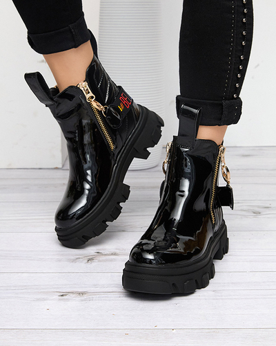 Dámske čierne lakované čižmy Osallu - Footwear
