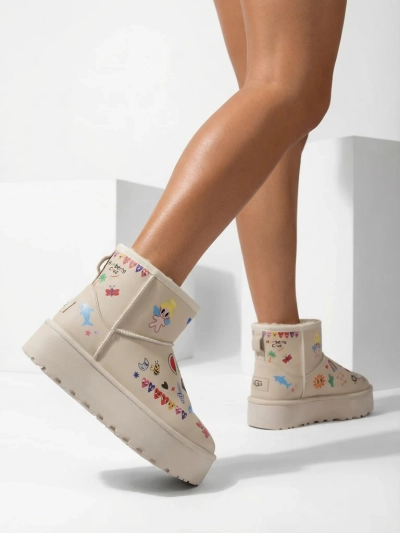 Škornji Lemuria - Kremni snežni škornji Doodle z debelim podplatom Furrini