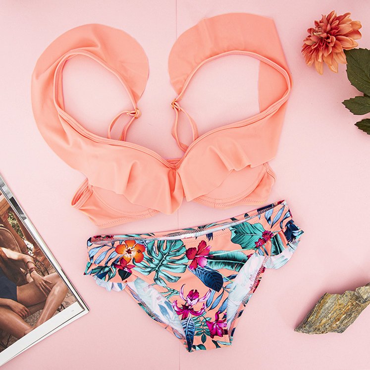 Oranžové kvetinové plavky - Spodná bielizeň