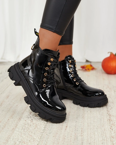 Royalfashion Čierne lakované dámske zateplené čižmy Setogia