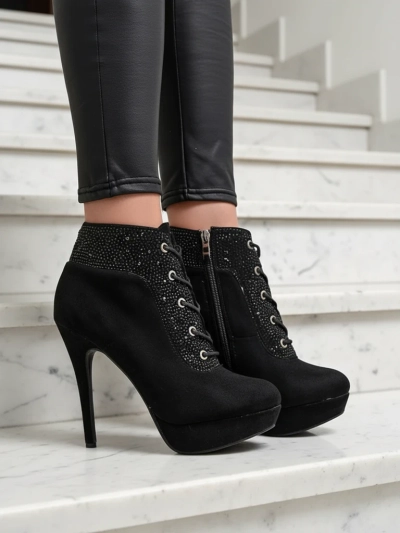 Royalfashion Dámske kotníkové boots na podpatku s rhinestones Efelolo