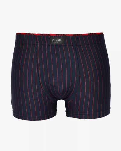 Royalfashion Námornícky modré pánske boxerky s červenými prúžkami