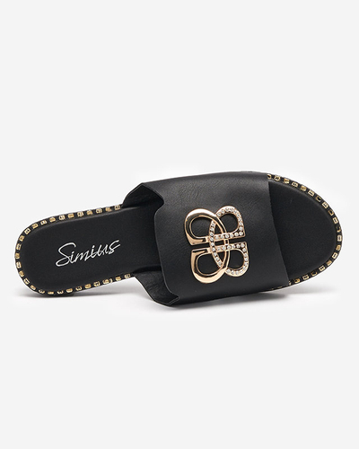 OUTLET Čierne dámske papuče so zlatým ornamentom Silobi- Footwear