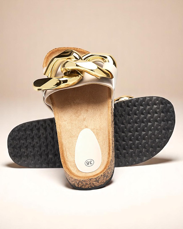 Béžové dámske papuče so zdobením Sofig-Footwear