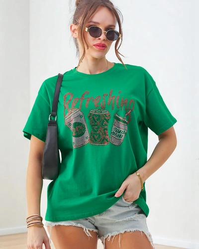 Royalfashion Dámske bavlnené tričko s potlačou z kamienkov