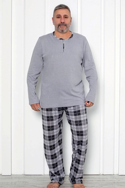 Royalfashion Pánske kárované bavlnené pyžamá PLUS SIZE