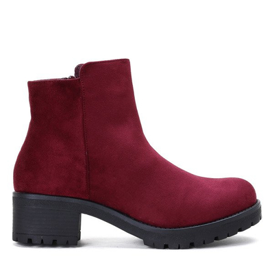 Bordowe botki na słupku Linda - Obuwie