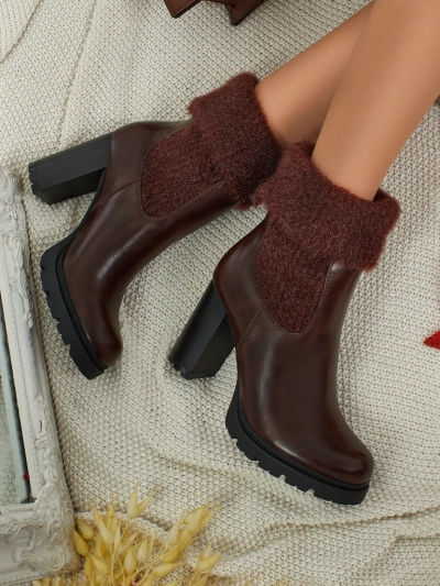 Ženski gležnarji iz eko usnja s peto in pletenino Tirave