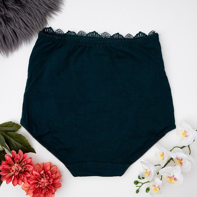Tmavozelené mierne tvarujúce čipkované dámske nohavičky - Spodná bielizeň