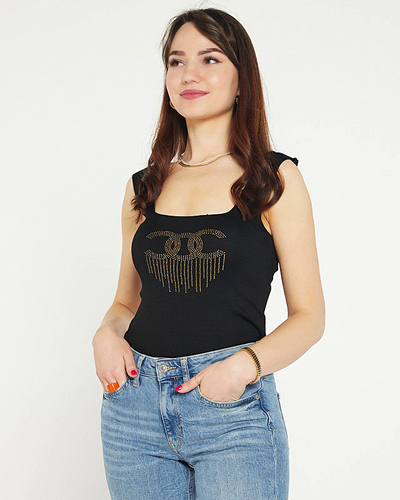 Čierny dámsky top s kubickými zirkónmi - Oblečenie